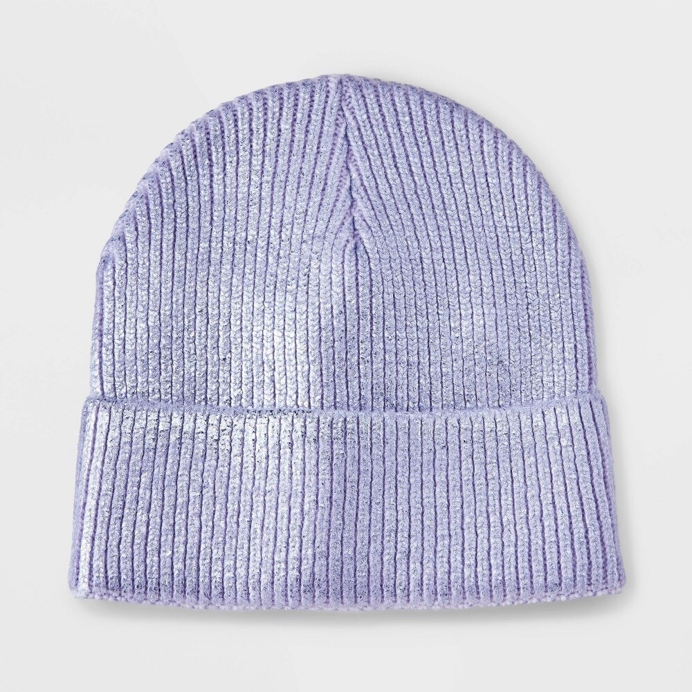 Art Class Girl's Knitted Cuffed Beanie Winter Hat-Metallic Purple